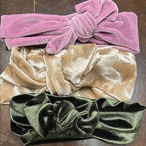 Velvet Headbands in Pink, Beige, and Green